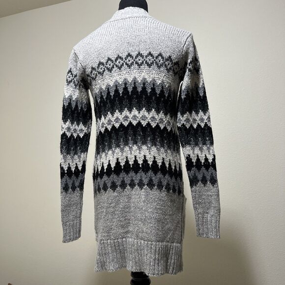 American Eagle Fair Isles Gray Print  Open front Cardigan Sweater Duster Women - Picture 4 of 12